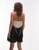Topshop pintucked waist crochet bust mini dress in black