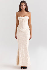ivory metallic jacquard maxi skirt