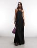 Weekday crinkle halter racer back maxi dress in black