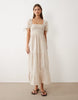 Wednesday's Girl tiered shirred detail smock midaxi dress in beige