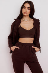 chocolate cotton fleece-back zip through hoodie