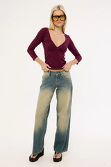 Motel Trudis V Neck Wrap Top DEEP PLUM