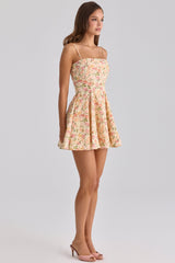 warm rose print cotton flared mini sundress