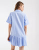 Pieces drop waist pleated mini shirt dress in blue and white gingham