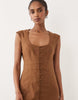 square neck button down midi sundress in warm chocolate