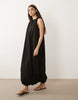 sleeveless maxi dress with puff hem in black