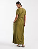 Threadbare jersey short sleeve maxi dress in khaki