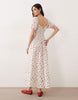 Esmée puff sleeve tie front maxi beach dress in red ditsy floral