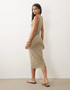 Mango twist strap jersey midi dress in beige