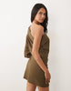 linen look jersey mini dress in khaki