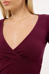 Motel Trudis V Neck Wrap Top DEEP PLUM