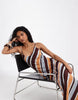 Vero Moda mesh cami maxi dress in brown and pastel diagonal stripes