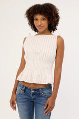 Luck & Trouble Andie Ruched Tie Top Pink Stripe
