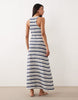 knit jersey racer midi dress in blue and cream stripe