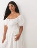 Esmée Curve tie front puff sleeve maxi dress in white ditsy floral