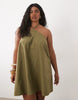 Curve poplin halter neck swing mini sundress in olive