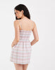 Hollister milkmaid smocked waist mini dress in pink and brown plaid