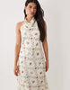 YAS halterneck backless satin maxi dress in white floral print