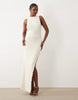 Oh Polly modal halter neck open back detail lace trim maxi dress in ivory