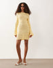 Miss Selfridge crochet long sleeve mini dress in butter yellow