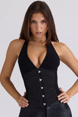 black satin waist cinch corset top