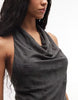 Weekday drape halter mini dress in gray burnout print