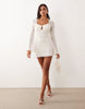 pearl embellished crochet mini dress with shell bust in cream