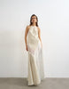Topshop halter neck lace insert maxi dress in contrast striped and polka dot print