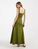square neck seam detailing midaxi dress in khaki green