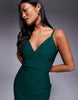 Vesper Petite bengaline cami V-neck low back maxi dress in forest green