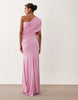 off the shoulder wrap bodice detailing maxi dress with train in pink
