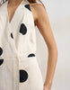 Topshop premium linen blend halter neck wrap maxi dress in natural mono polka dot print