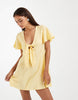 Vero Moda crinkle textured woven tie front mini dress in golden yellow