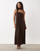 bandeau pleated trapeze midi dress with scarf detail in brown
