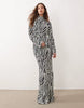 high neck scarf detail maxi dress in zebra print