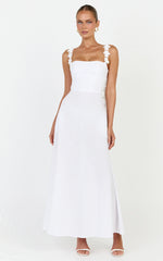 Clementine Midi Dress - 3D Floral Strap Dress in White