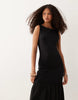slash neck dropped waist hybrid midaxi dress in black