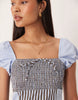 square neck mini dress in mixed blue stripes