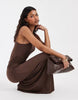 JJXX one-shoulder ruched waist maxi dress in brown