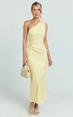 Karlie Midi Dress - One Shoulder Fitted Dress in Lemon