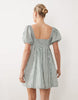 Abercrombie & Fitch puff sleeve babydoll mini dress in green stripes