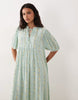 YAS Festival boho style puff sleeve maxi dress with button front detail in soft green floral stripes