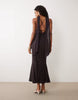 bias plunge cami dress with full godets and scarf detail in chocolate