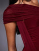 Kaiia Exclusive double layered slinky mesh one-shoulder drape detail maxi dress in wine