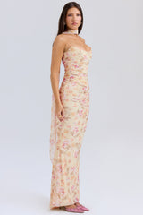honeyflower print strapless corset with neck scarf
