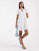 Vero moda poplin tie waist lace trim ruffle hem mini dress in white and blue floral