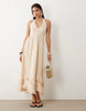crochet halter midi dress in neutral