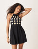 crochet bust halter mini dress in black