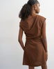 Topshop linen rich fallen shoulder mini dress with tucked waist in chocolate