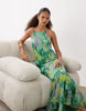 chiffon sleeveless maxi dress with godet hem